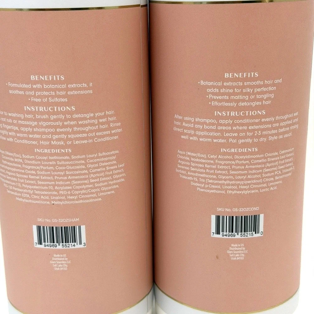 Glam Seamless Hair Extension‎ Shampoo and Conditioner Set 32oz Color Safe Duo